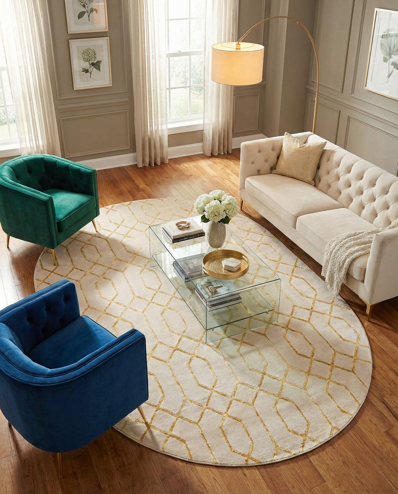 Hollywood Luxe Collection Area Rug - Sunset (White Gold) Oval White Gold  lifestyle 54