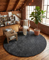 Solid Shag Seaside Collection Area Rug - Azure Cove (Charcoal) Round Charcoal  lifestyle 41