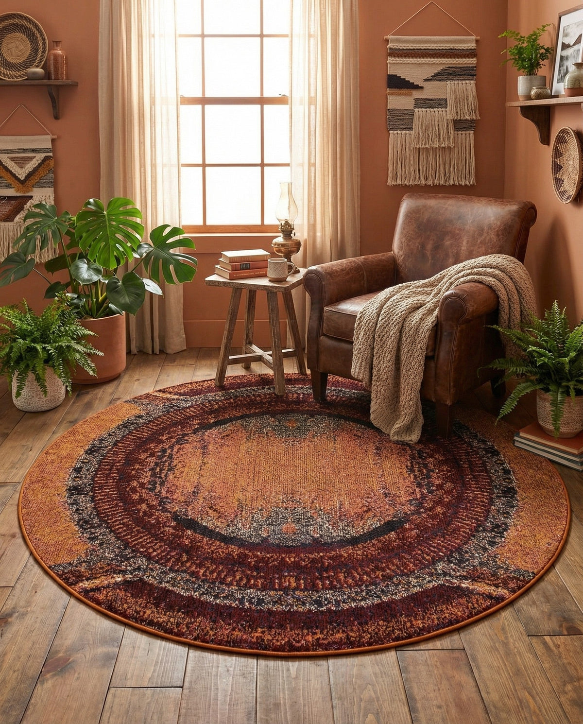 Marrakesh Elegance Collection Area Rug -  Sijilmasa Round Orange  lifestyle 85