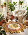 Woven Seaside Jute Collection Area Rug - Coastalhaven (Sunflower Yellow) Round Sunflower Yellow  lifestyle 12