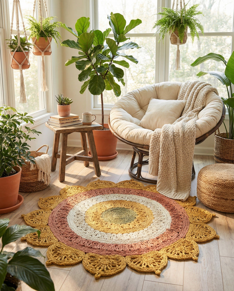 Woven Seaside Jute Collection Area Rug - Coastalhaven (Sunflower Yellow) Round Sunflower Yellow  lifestyle 12