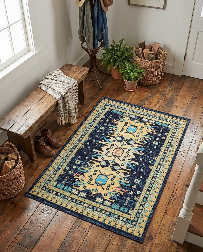 Tabriz Tapestries Collection Area Rug - Azerbaijan (Navy Blue) Rectangle Navy Blue  lifestyle 16