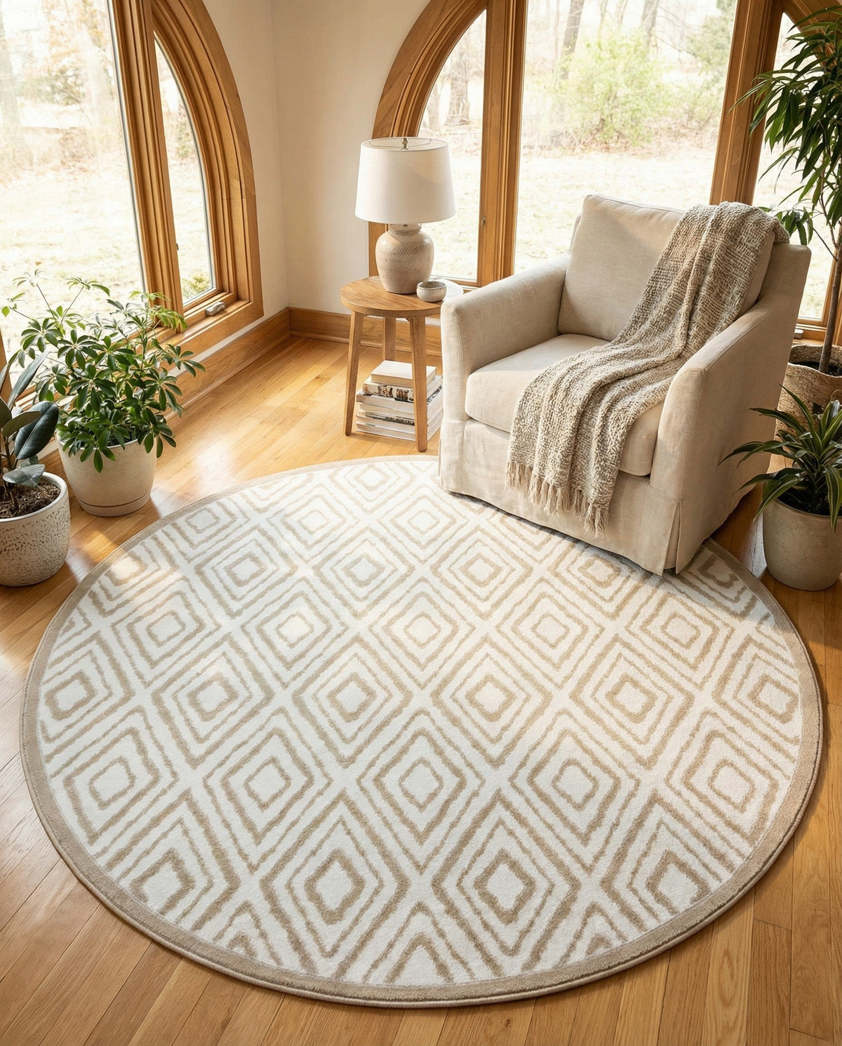 Sanctuary Retreat Collection Area Rug -  Oasis Round Snow White  lifestyle 174