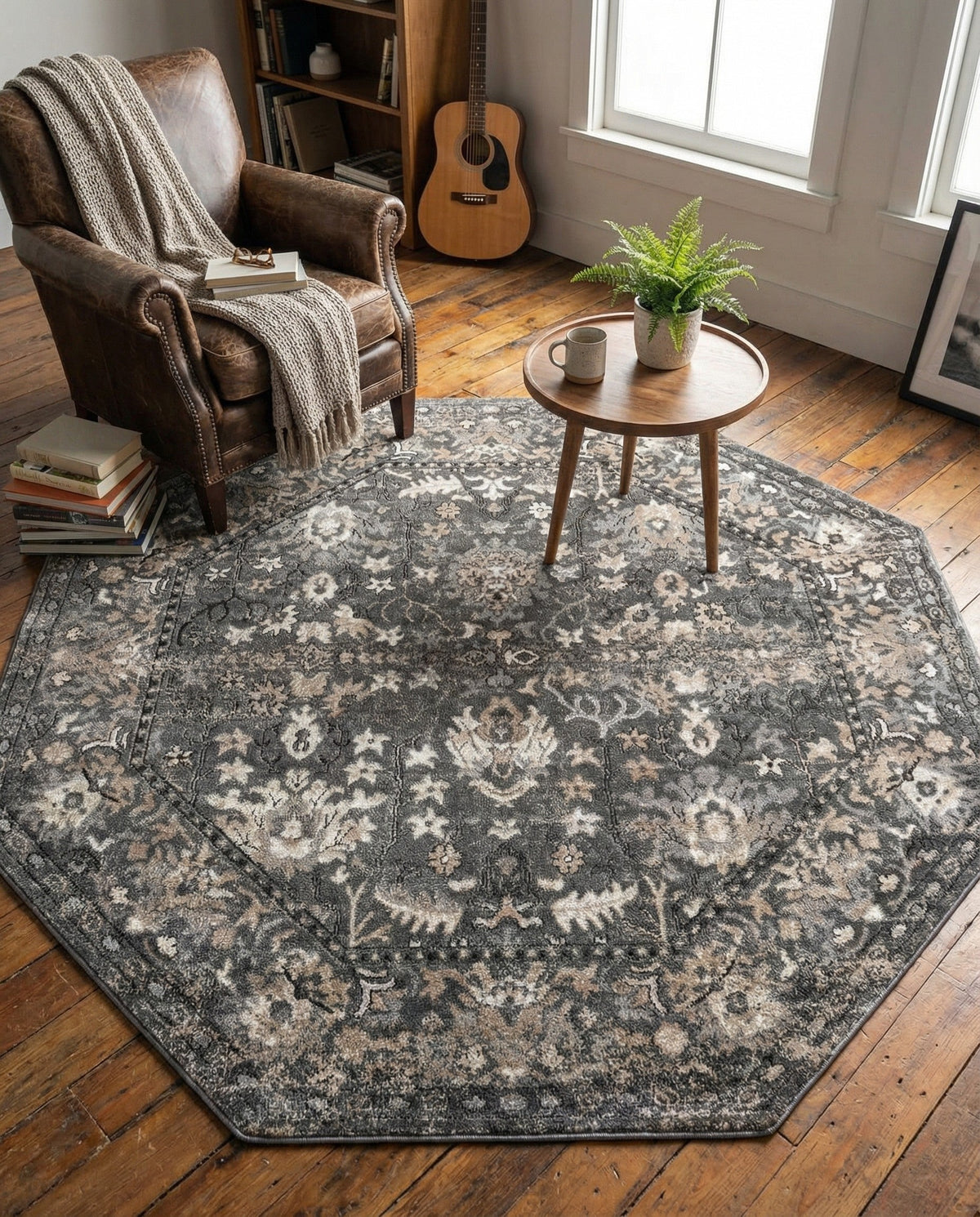 Cascade Range Collection Area Rug -  Shasta (Gray) Octagon Gray  lifestyle 121