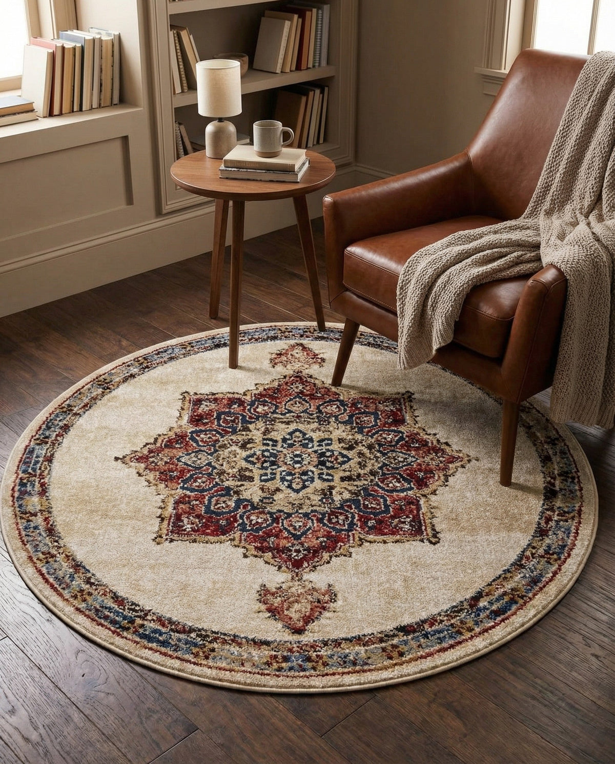 Eden Oasis Collection Area Rug -  Tranquility (Cream) Round Cream  lifestyle 48