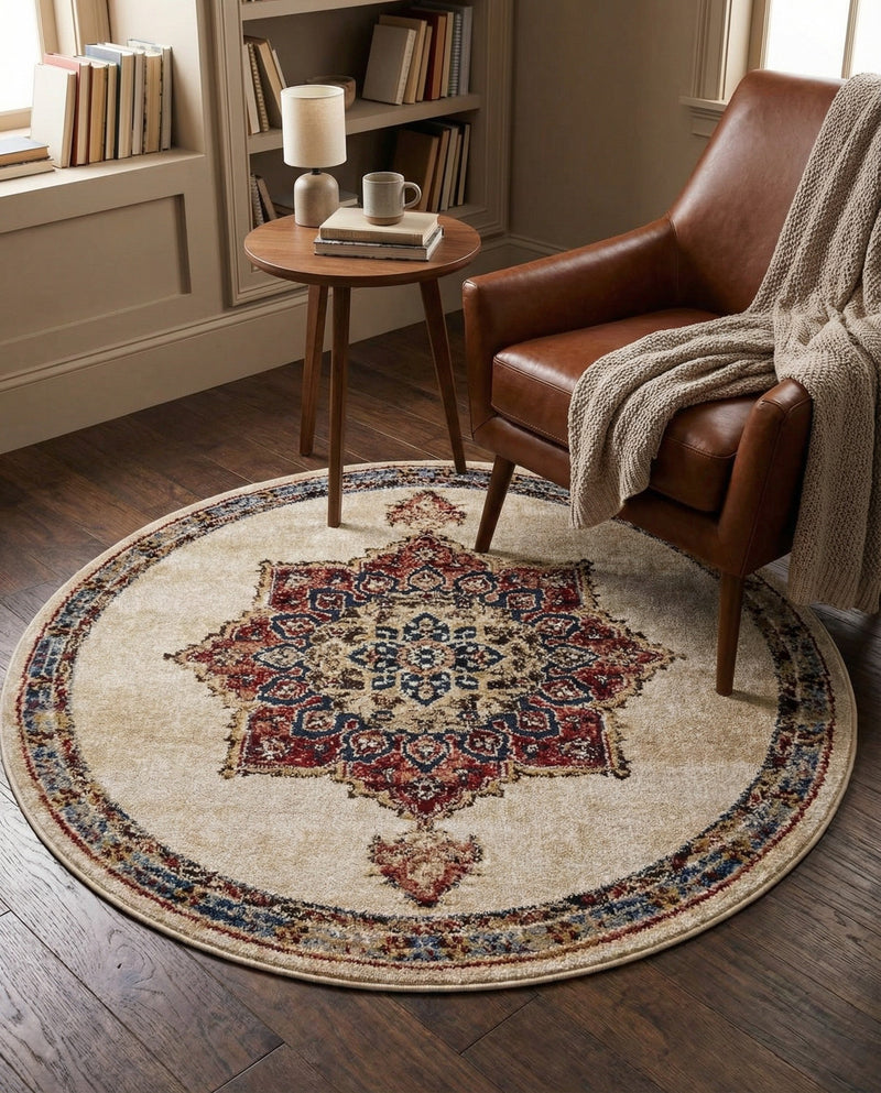 Eden Oasis Collection Area Rug -  Tranquility (Cream) Round Cream  lifestyle 48