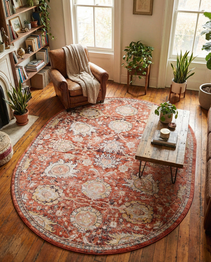 Seville Stripes Collection Area Rug -  Cordoba (Brick Red) Oval Brick Red  lifestyle 34