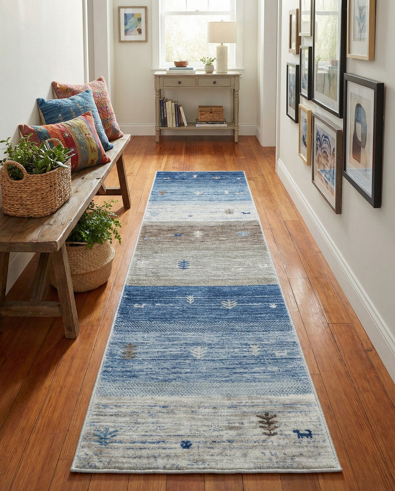 Zagros Shades Collection Area Rug -  Sisakht Runner Blue Gray  lifestyle 64