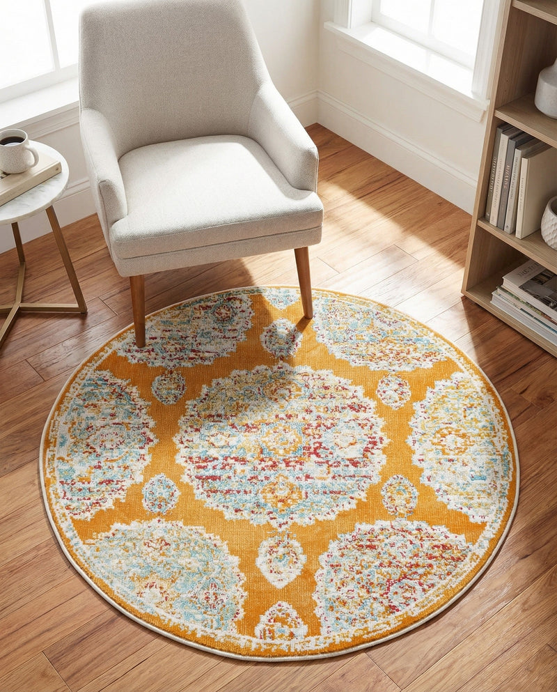 Arcadia Rugs Collection Area Rug -  Atlantis (Orange) Round Orange  lifestyle 28