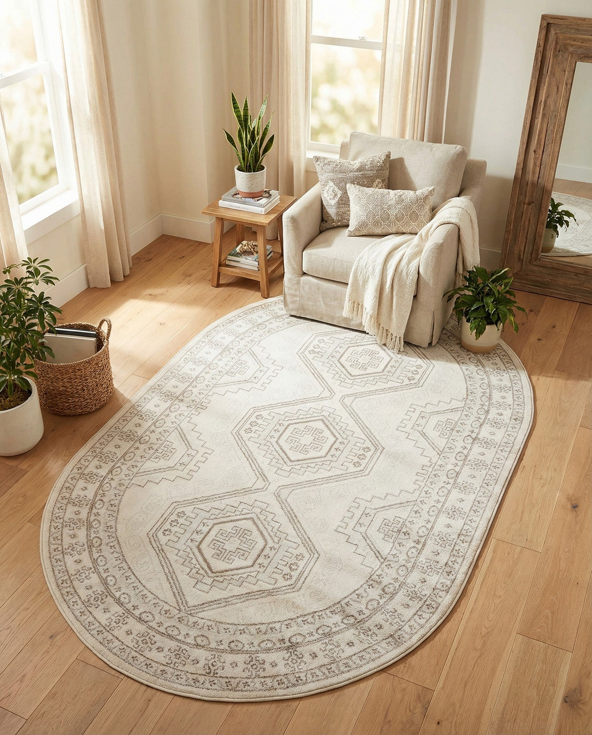 Savannah Elegance Collection Area Rug -  Tybee (Ivory) Oval Ivory  lifestyle 85