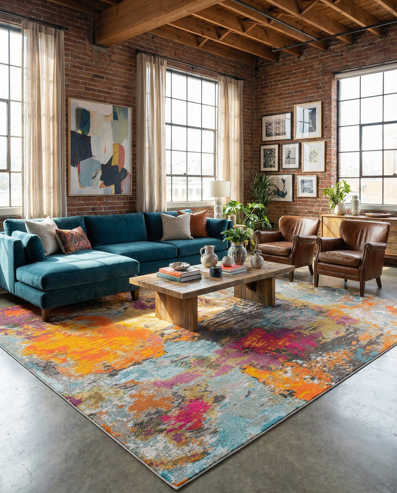 Colorburst Oasis Collection Area Rug -  Spectrum Square Multi  lifestyle 75
