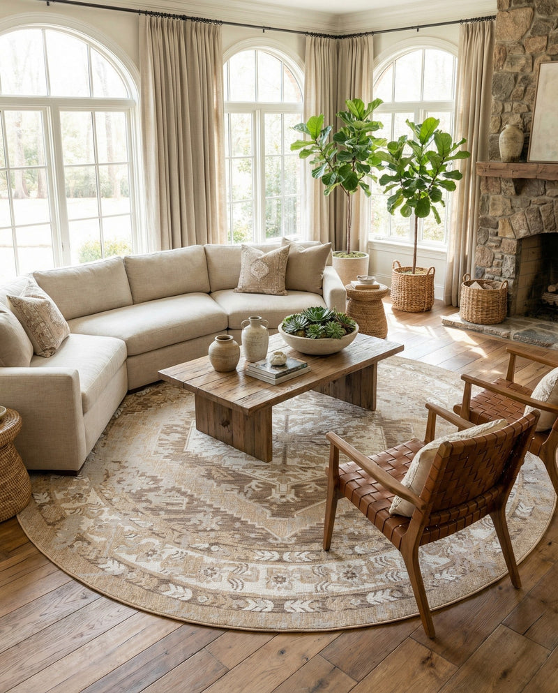 Patio Heritage Collection Area Rug -  Augusta (Natural) Round Natural  lifestyle 78