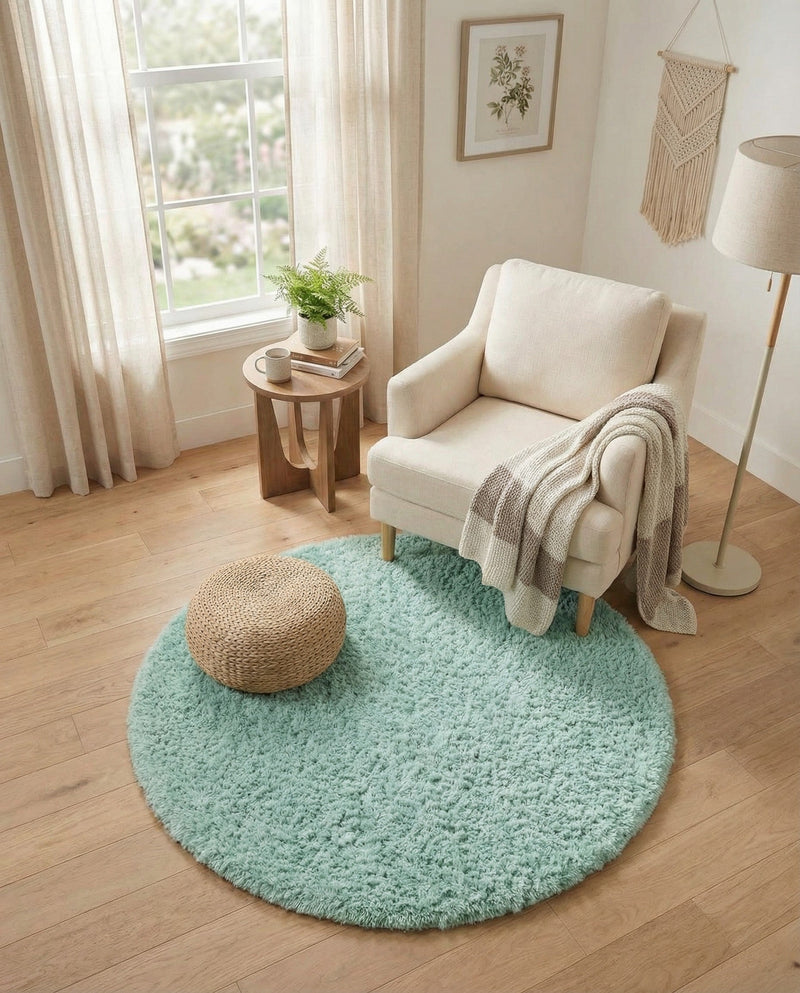 Eternal Plush Oasis Collection Area Rug -  Tranquility (Cyan) Round Cyan  lifestyle 57
