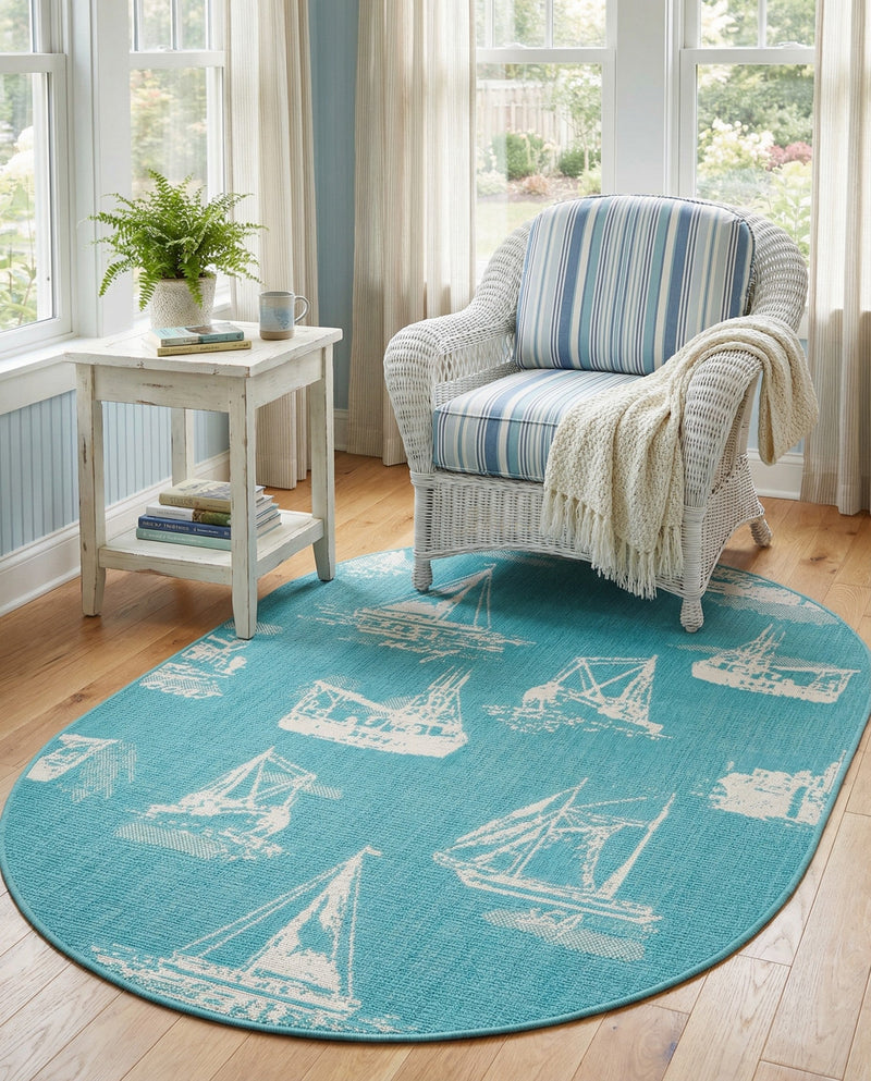 Seaside Haven Rugs Collection Area Rug -  Beachcomber Oval Teal  lifestyle 64