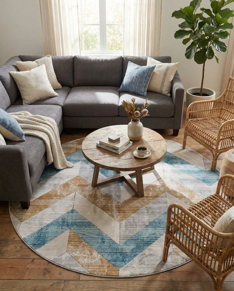 Dresden Elegance Collection Area Rug -  Bautzen Round Blue  lifestyle 41
