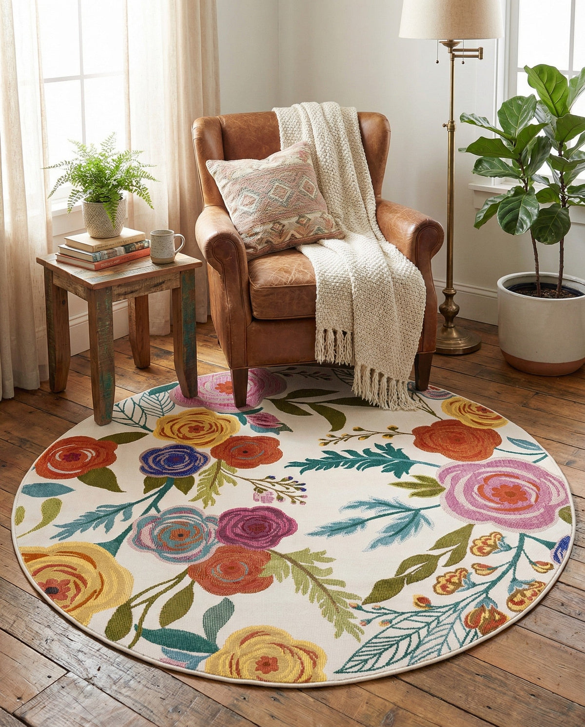 Meadow Breeze Collection Area Rug -  Petal Round Ivory  lifestyle 196