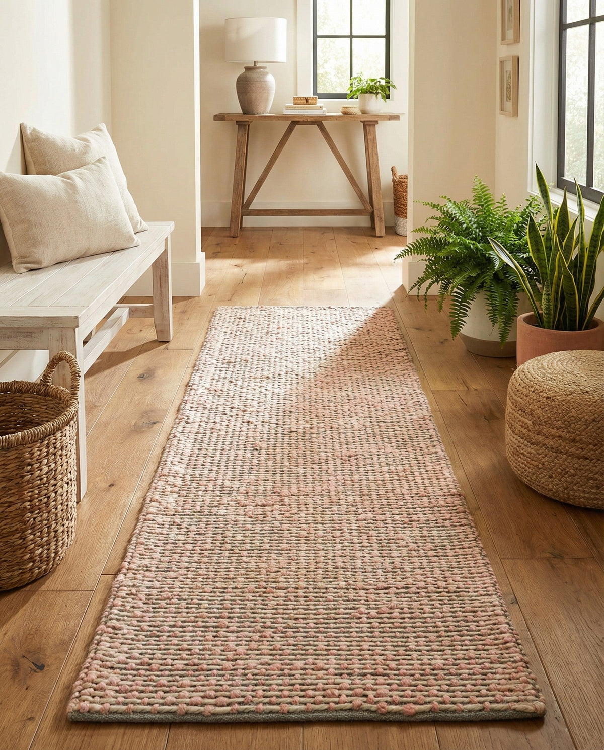 Coastal Haven Striped Jute Collection Area Rug - Marina Runner Pink and Gray  lifestyle 66