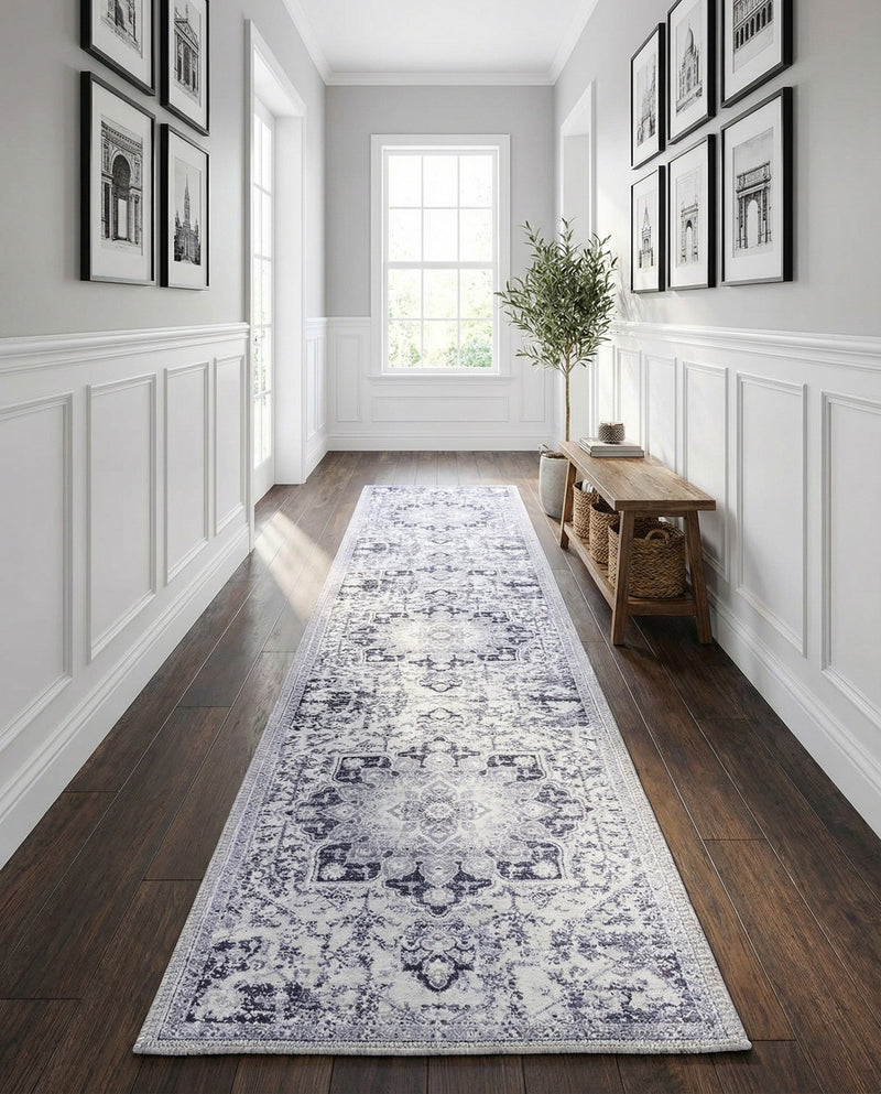 Baroque Era Collection Area Rug - Versailles (Light Gray) Runner Light Gray  lifestyle 28