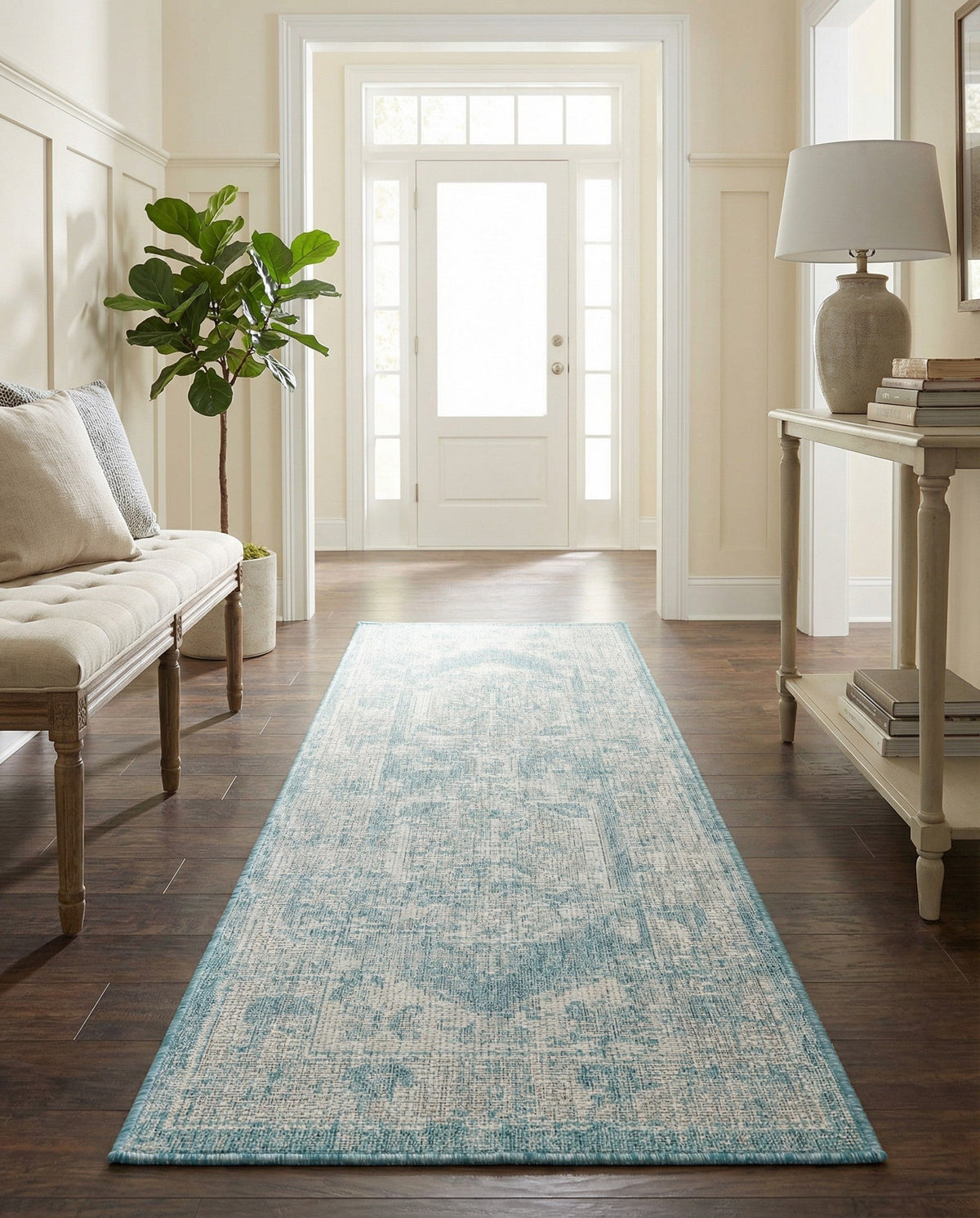 Patio Heritage Collection Area Rug -  Augusta (Aqua) Runner Aqua  lifestyle 75