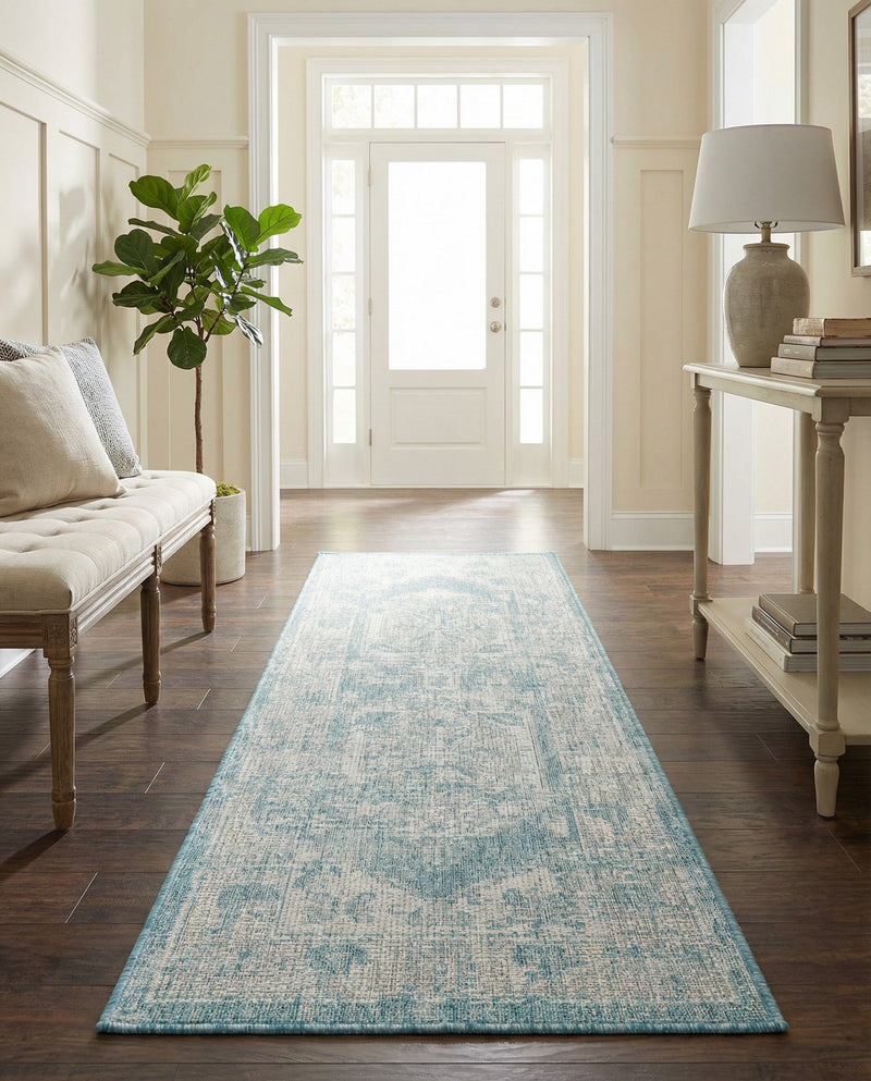 Patio Heritage Collection Area Rug -  Augusta (Aqua) Runner Aqua  lifestyle 75