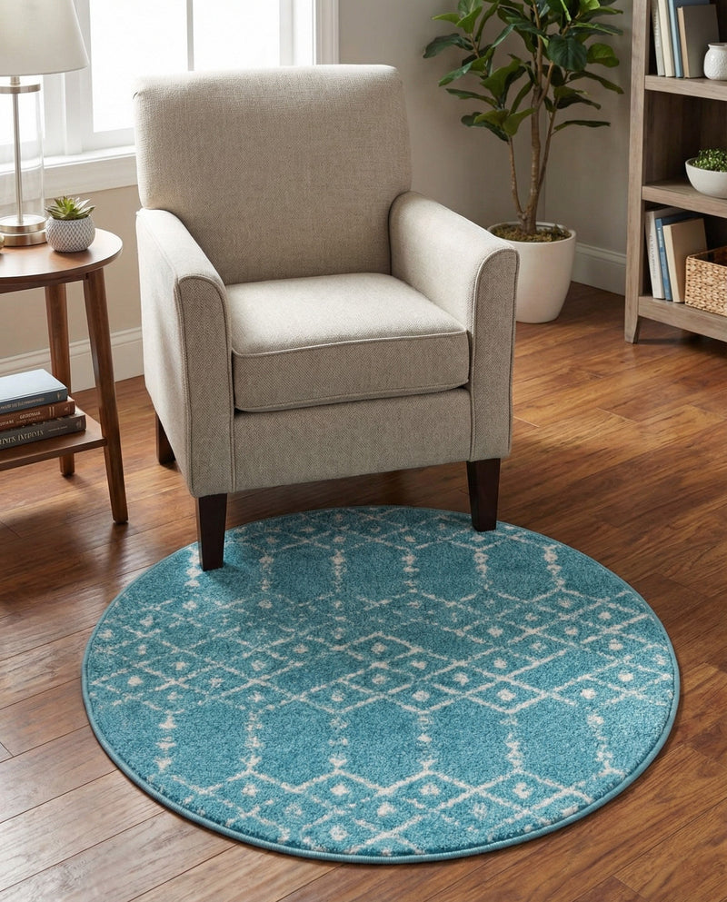 Marrakesh Lattice Collection Area Rug - Casablanca (Teal blue) Round Teal blue  lifestyle 76