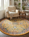 Seville Stripes Collection Area Rug -  Malaga (Yellow) Round Yellow  lifestyle 69