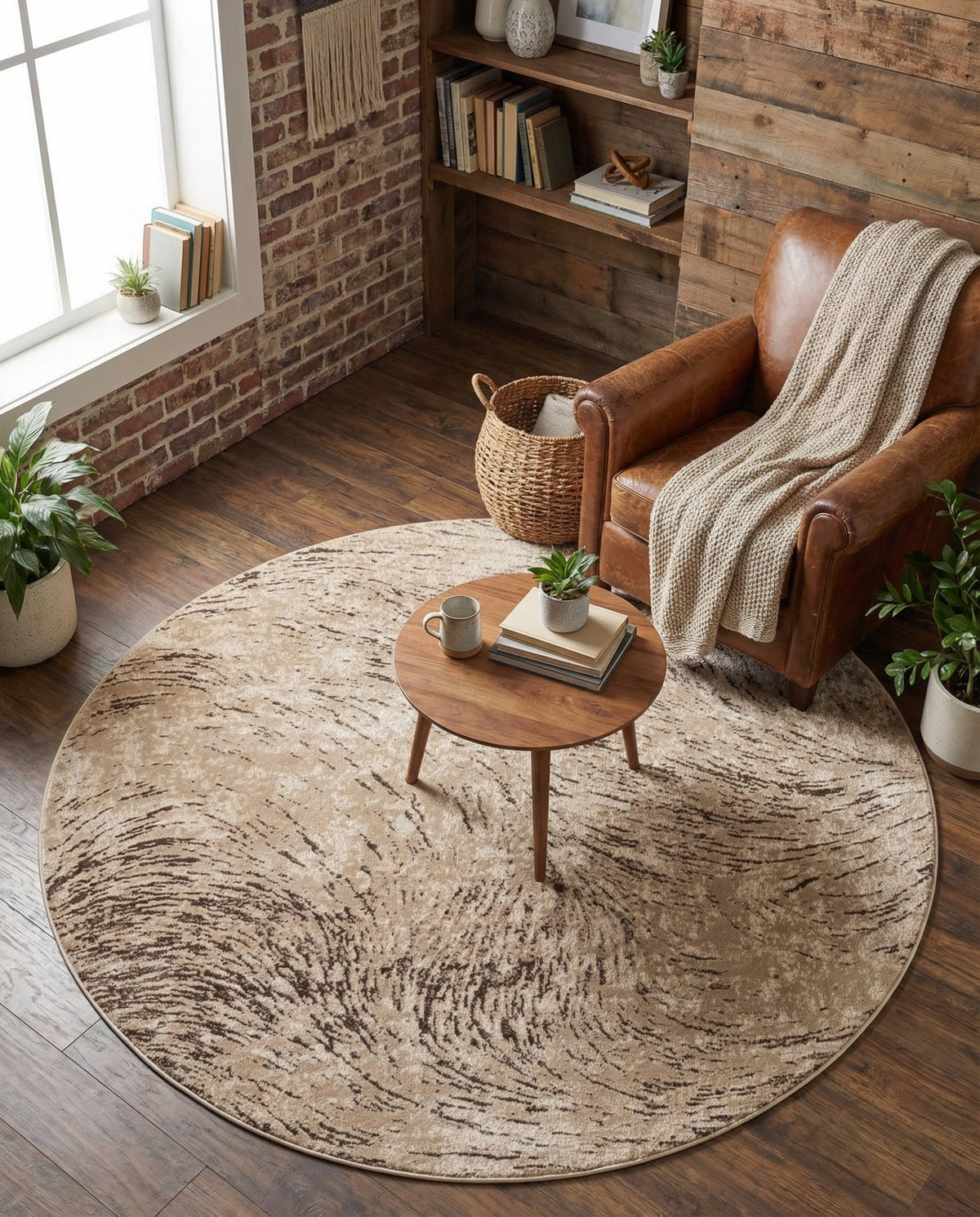 Serenity Sands Collection Area Rug -  Quietshore Round Brown  lifestyle 92