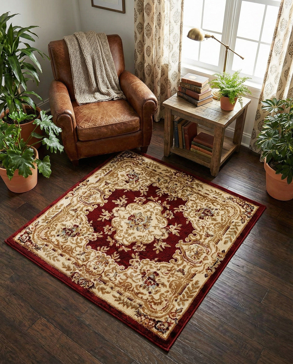 Versailles Elegance Collection Area Rug -  Vincennes Square Red  lifestyle 125