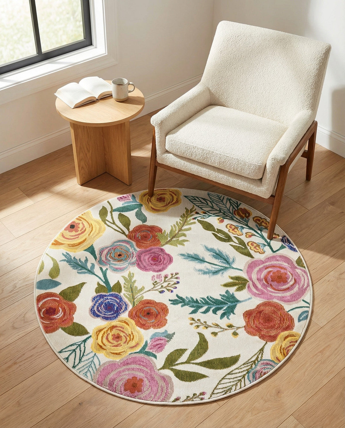 Meadow Breeze Collection Area Rug -  Petal Round Ivory  lifestyle 235