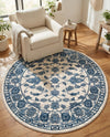Charleston Elegance Collection Area Rug -  Seaport (White Blue) Round White Blue  lifestyle 71