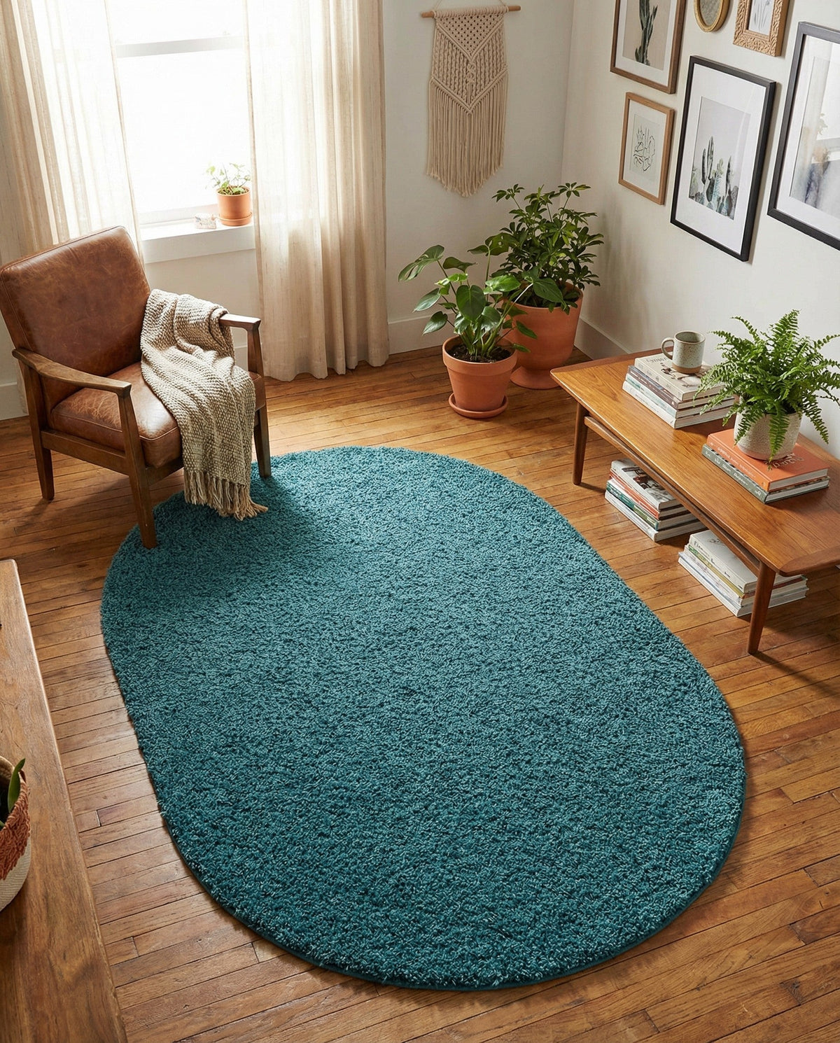 Plush Oasis Collection Area Rug - Serenity (Deep Aqua Blue) Oval Deep Aqua Blue  lifestyle 100