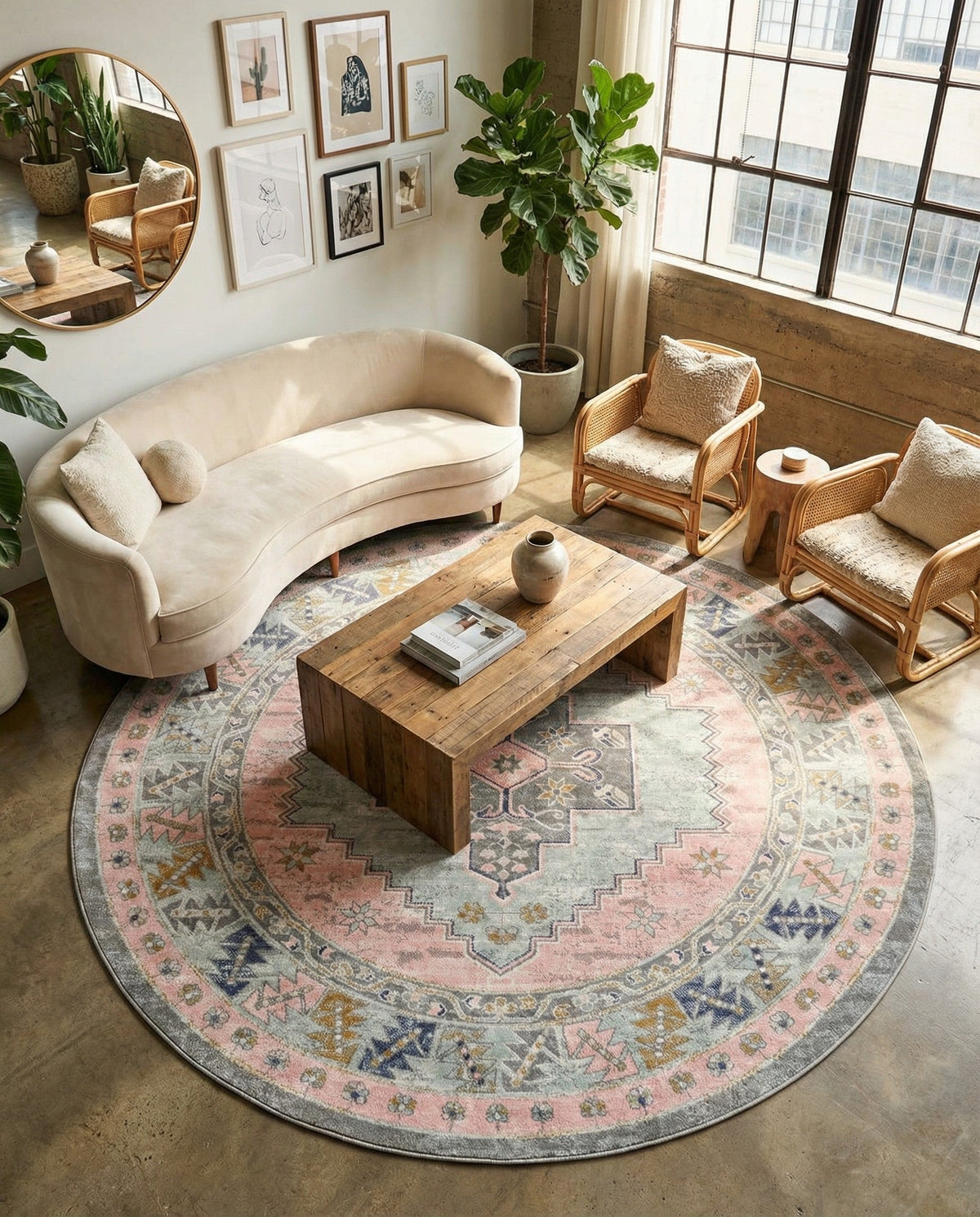 Savannah Series Collection Area Rug -  Augusta (Pink) Round Pink  lifestyle 93