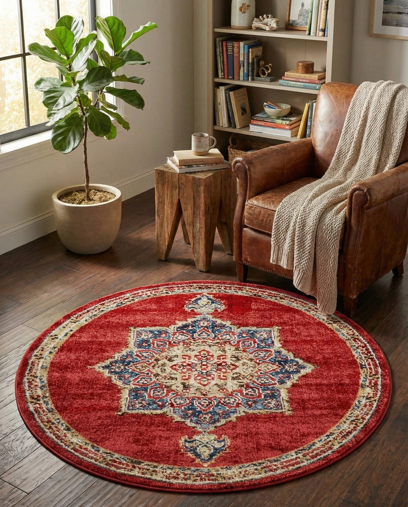 Eden Oasis Collection Area Rug -  Tranquility (Burgundy) Round Burgundy  lifestyle 51