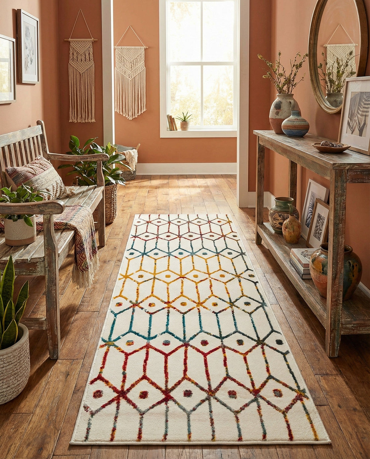 Garden Maze Retreat Collection Area Rug -  Mazeview Runner Multi  lifestyle 126