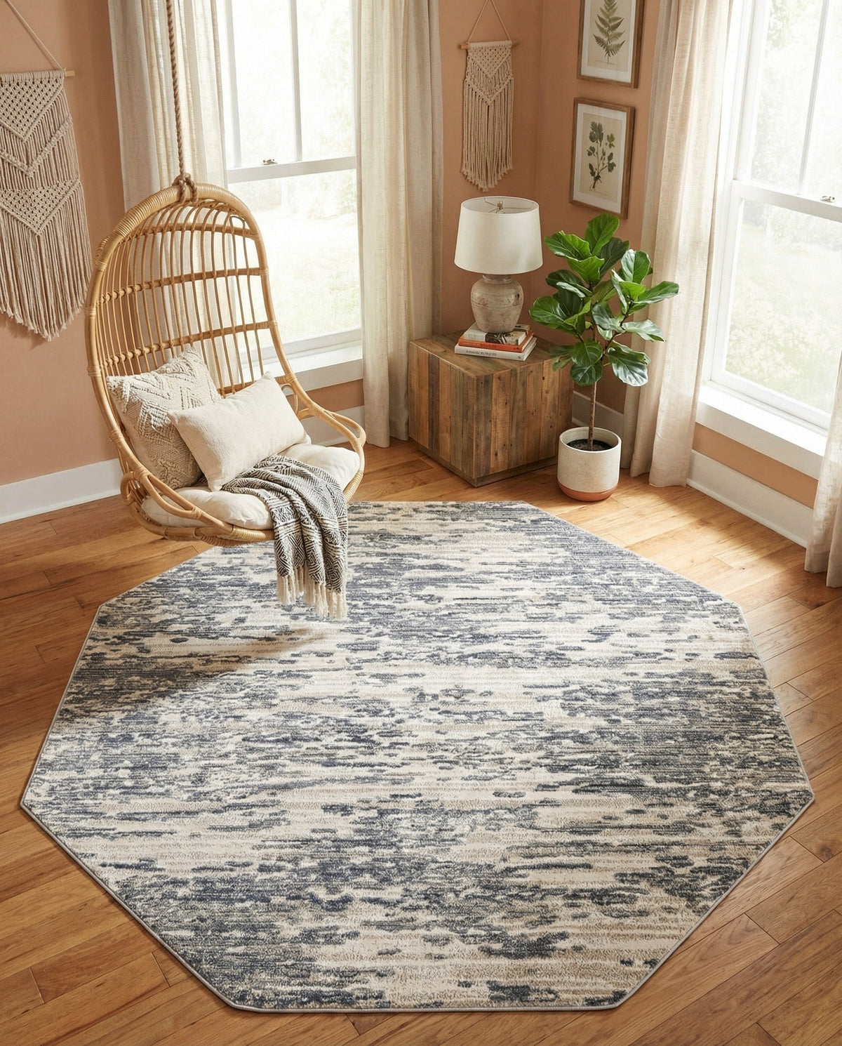 Serenity Sands Collection Area Rug - Dunescape Octagon Gray  lifestyle 130