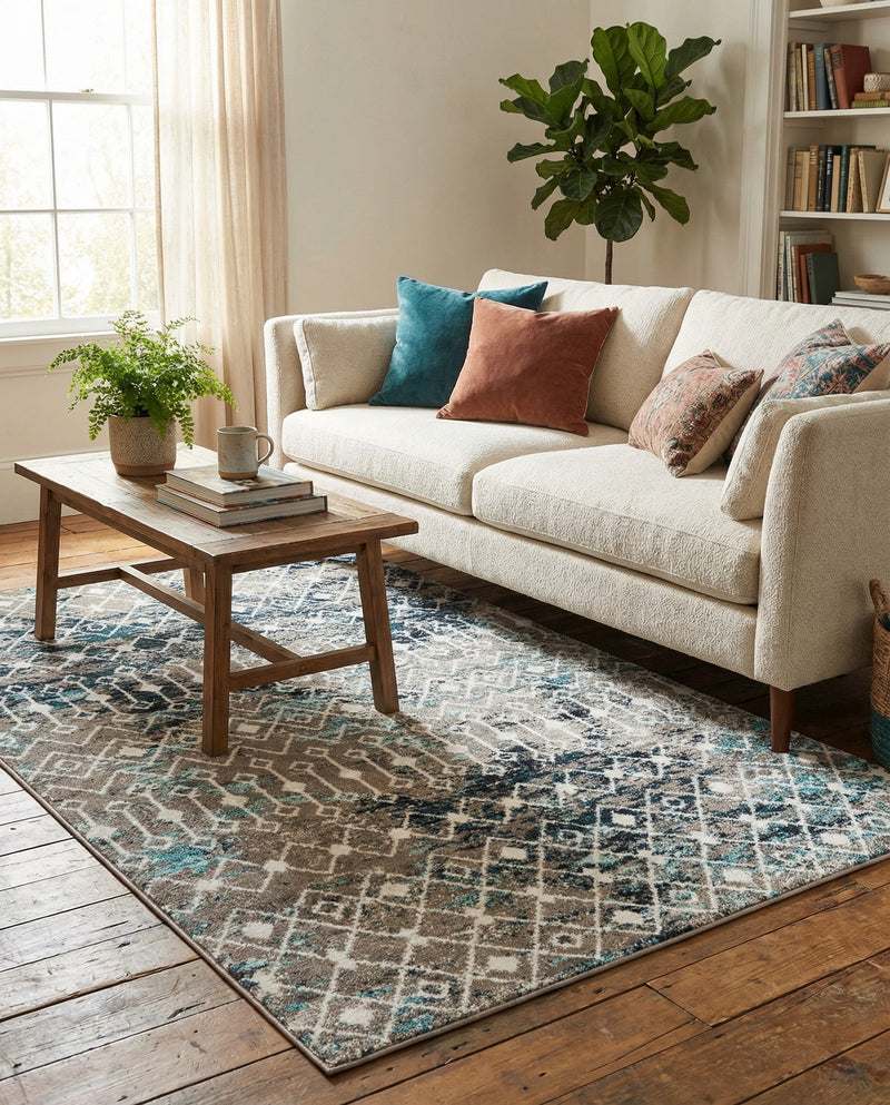 Mediterranean Lattice Collection Area Rug - Santorini (Multi Gray Blue) Rectangle Multi Gray Blue  lifestyle 13