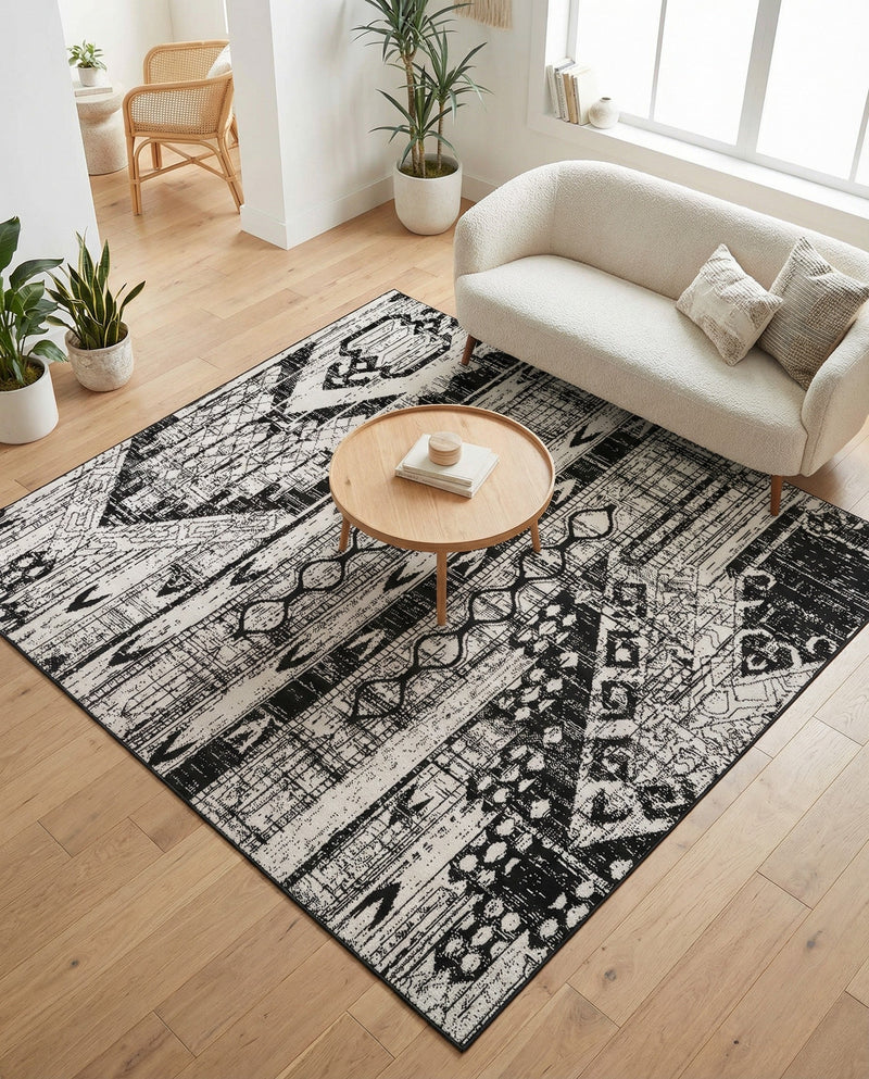 Cascade Range Collection Area Rug - Hood (Black and White) Square Black and White  lifestyle 64