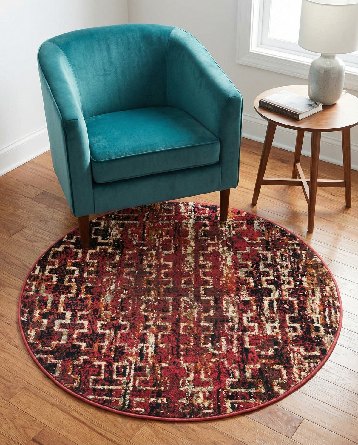 Neptune Elegance Collection Area Rug -  Proteus Round Burgundy  lifestyle 158