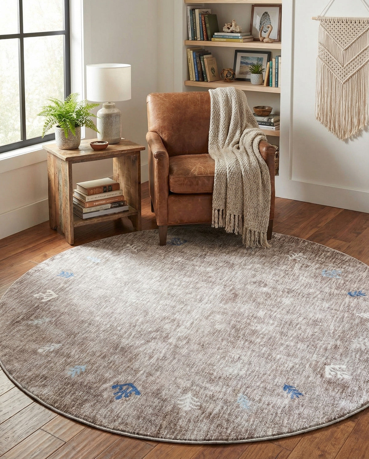 Zagros Shades Collection Area Rug -  Yasuj Round Gray Brown  lifestyle 81