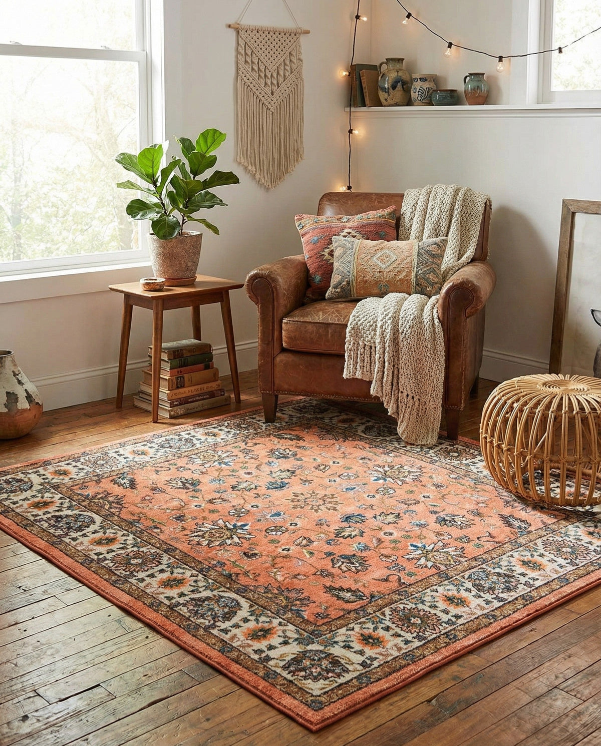 Casablanca Tapestry Collection Area Rug -  Marrakech (Salmon) Square Salmon  lifestyle 57