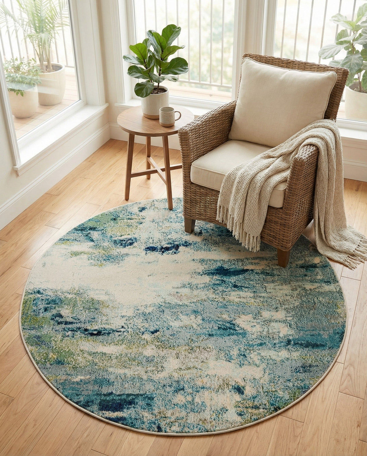Chromatic Oasis Collection Area Rug -  Serene Round Light Blue  lifestyle 111