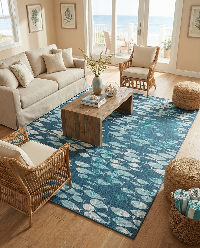 Seaside Haven Rugs Collection Area Rug -  Wavecrest Rectangle Blue  lifestyle 9