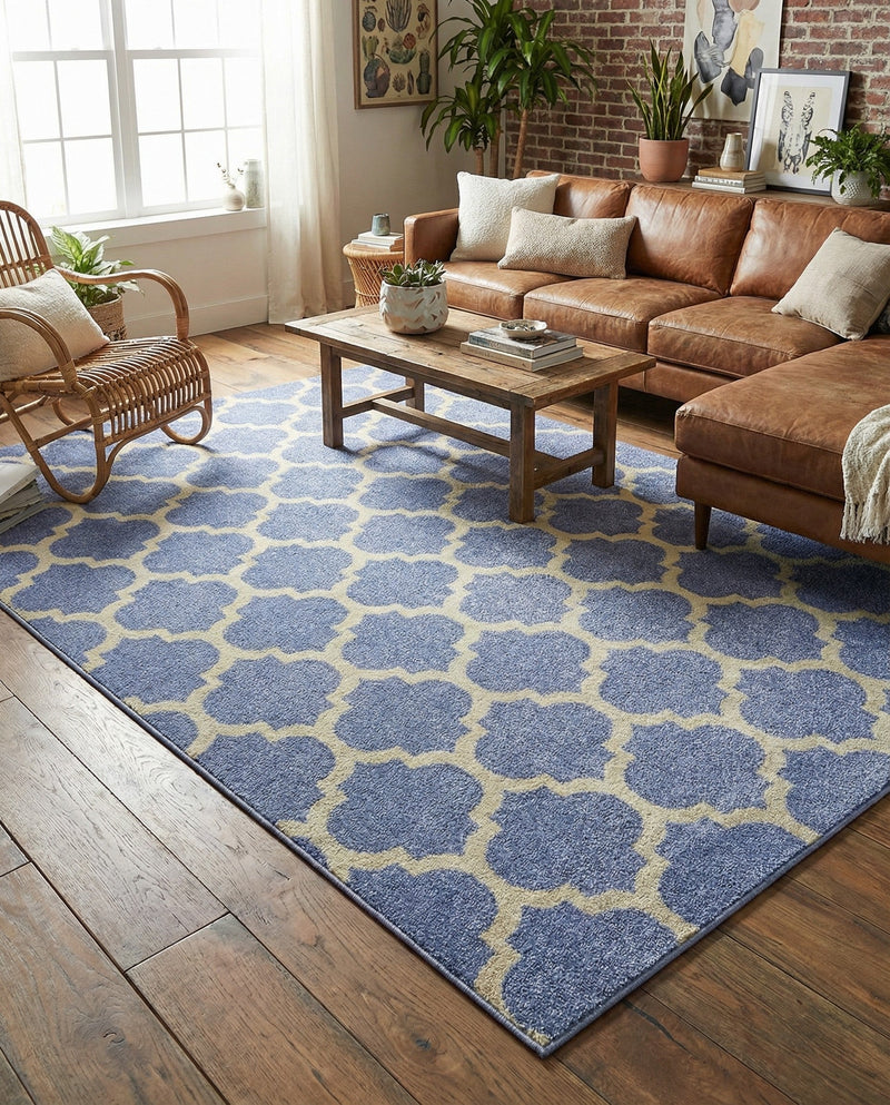 Lattice Gardens Collection Area Rug -  Bloomfield (Light Blue) Rectangle Light Blue  lifestyle 9