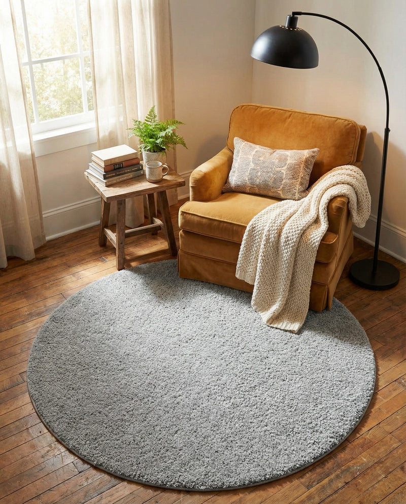 Cozy Comfort Shag Collection Area Rug - Haven (Cloud Gray) Round Cloud Gray  lifestyle 70