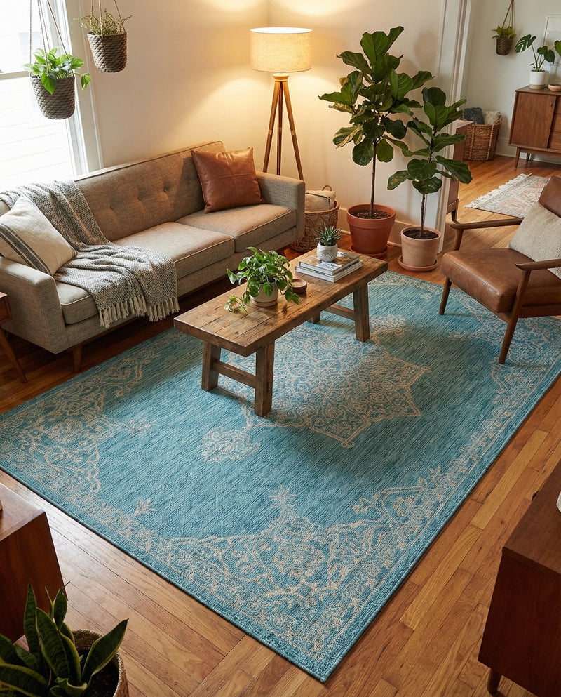 Patio Heritage Collection Area Rug -  Charleston (Light Aqua) Rectangle Light Aqua  lifestyle 4