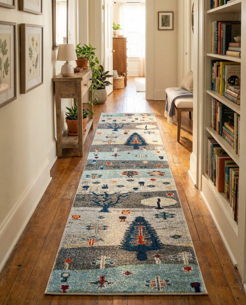 Colorburst Oasis Collection Area Rug -  Mosaic Runner Ivory Gray Blue  lifestyle 78