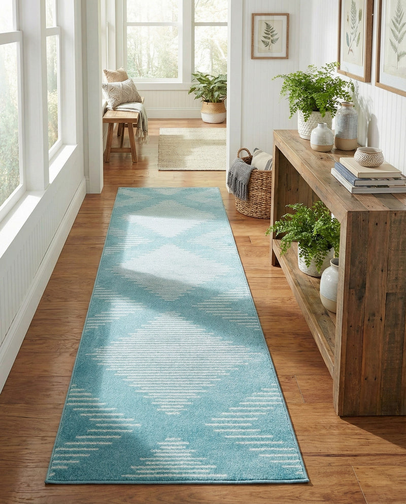 Seychelles Stripes Collection Area Rug - Mahe (Light Blue) Runner Light Blue  lifestyle 55