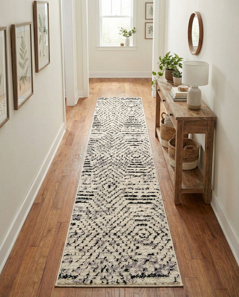 Marrakech Mosaic Collection Area Rug -  Tangier Runner Black and White  lifestyle 78