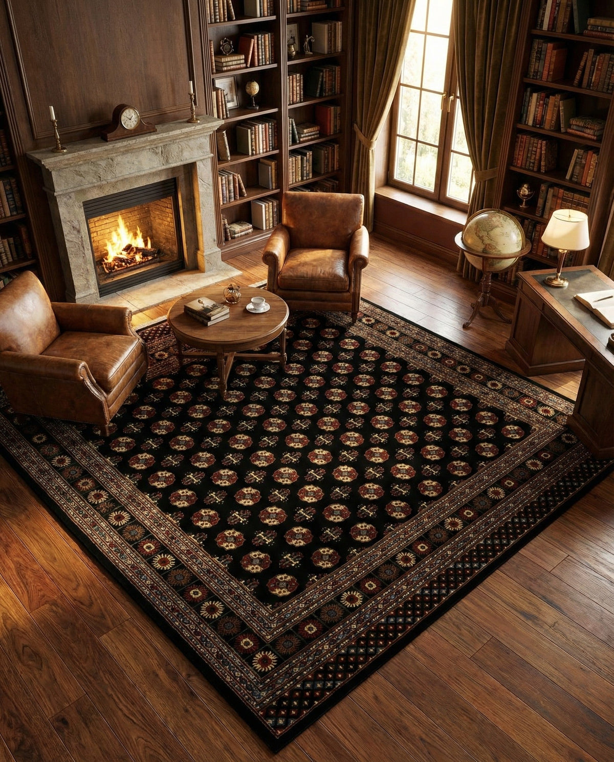 Samarkand Elegance Collection Area Rug -  Margilan (Black) Square Black  lifestyle 87