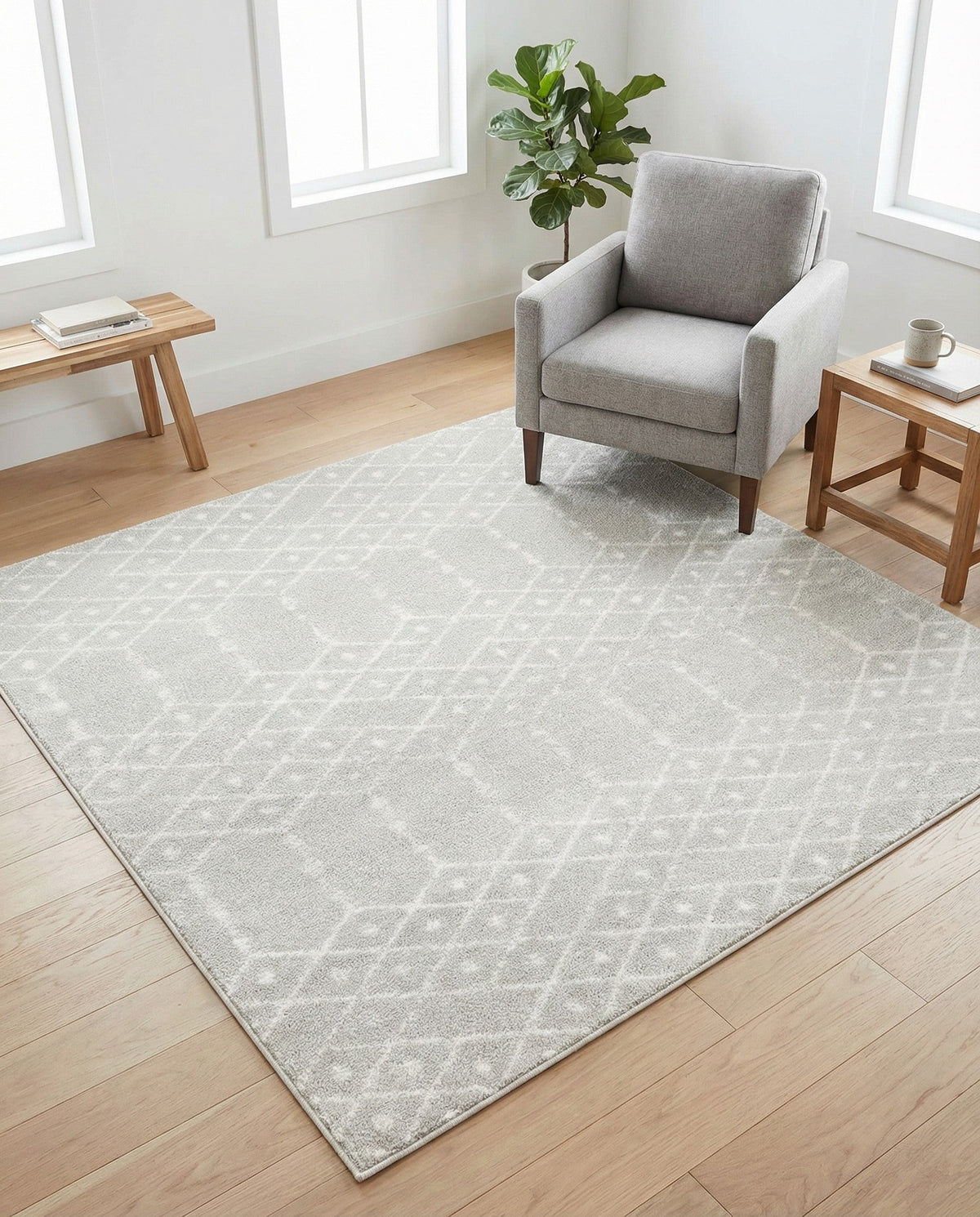 Marrakesh Lattice Collection Area Rug - Casablanca (Light Gray) Square Light Gray  lifestyle 94